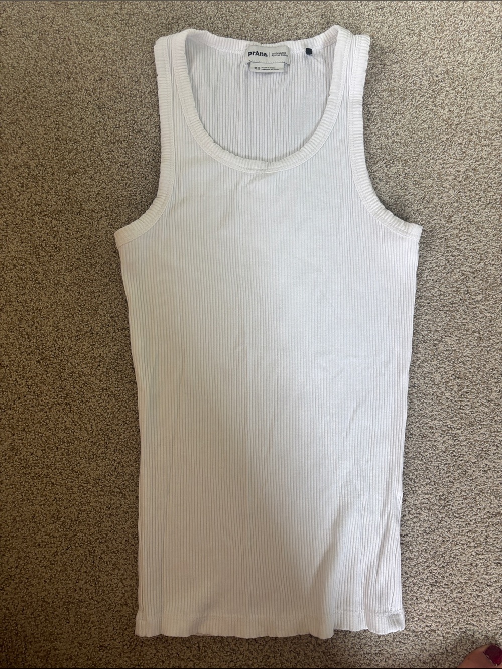 Prana Stretchy White Ribbed Scoop Neck Tank